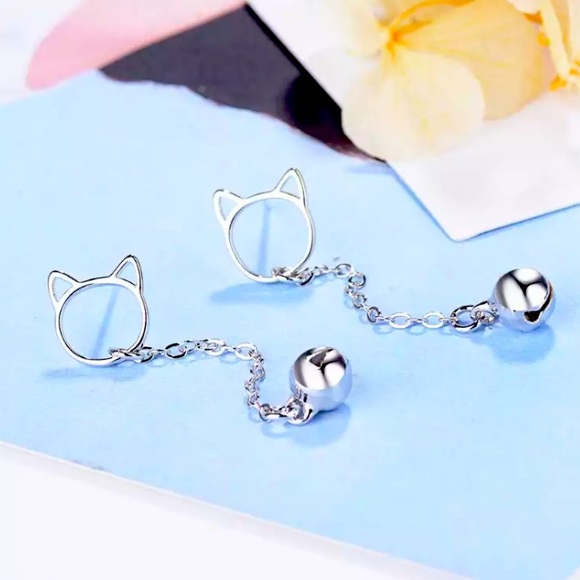 Cute Cat Sterling Silver Earrings - Picture 3 of 6